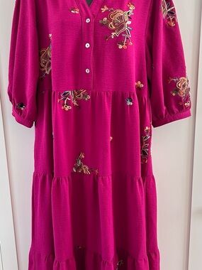 BOHO-Inspired Floral Embroidered Ruffled Maxi Dress